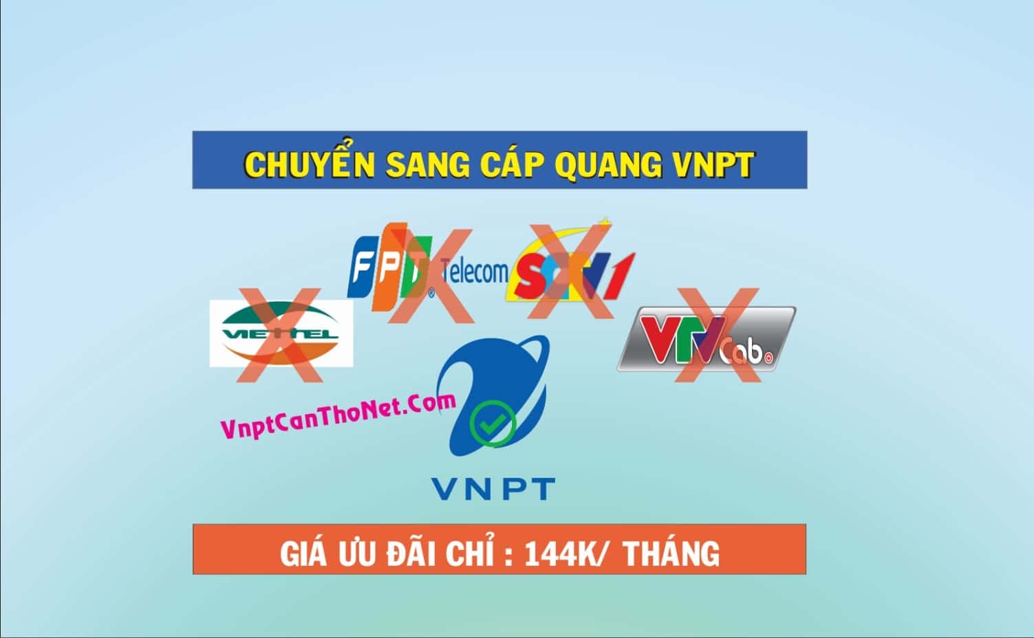 Ưu đãi Từ Viettel, FPT, SCTV chuyển sang mạng Internet Cáp Quang của VNPT tại Cần Thơ